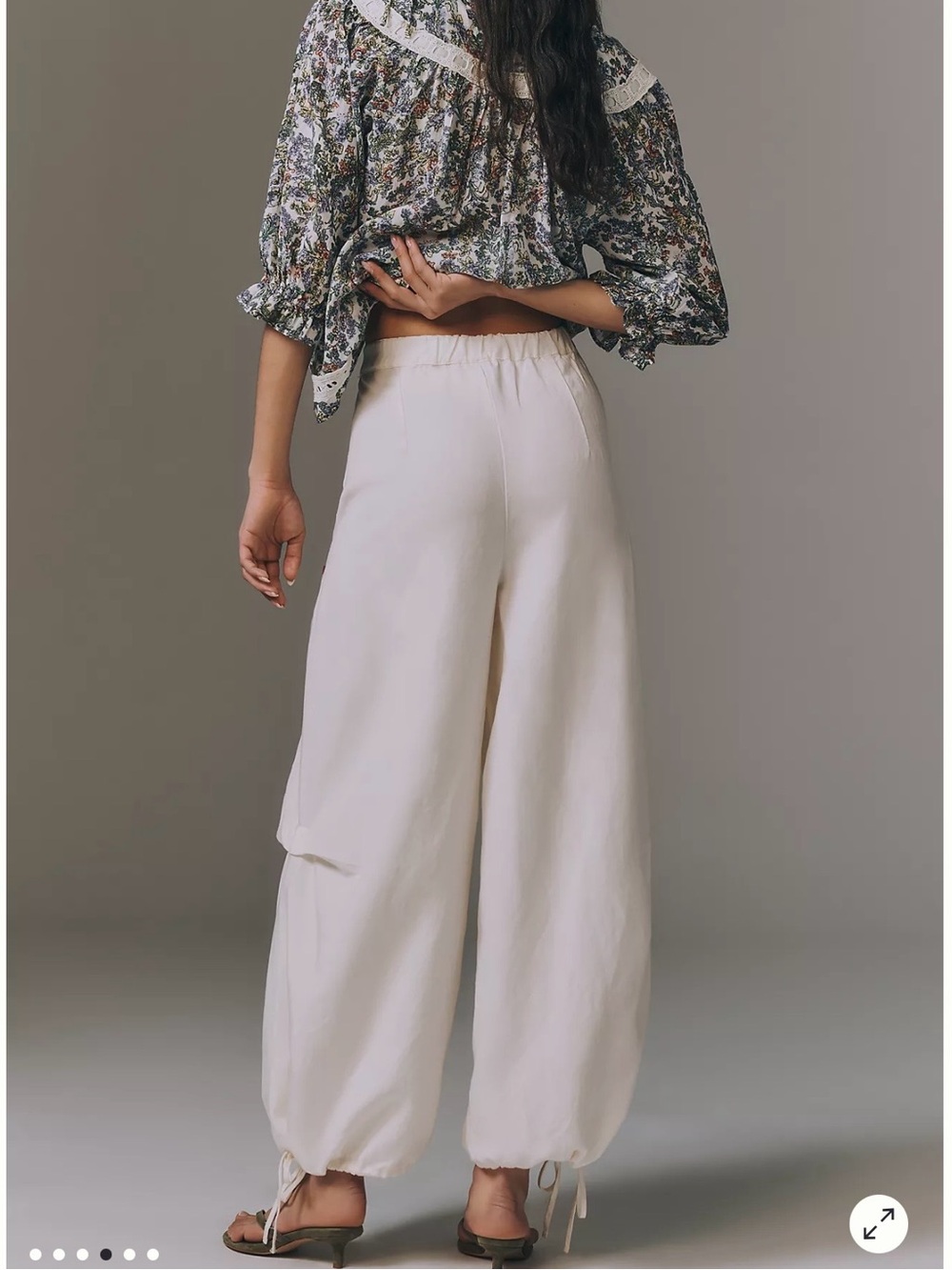 Anthropologie Garden Balloon Cream Wide-Leg Drawstring Hem Pants - Picture 2 of 7